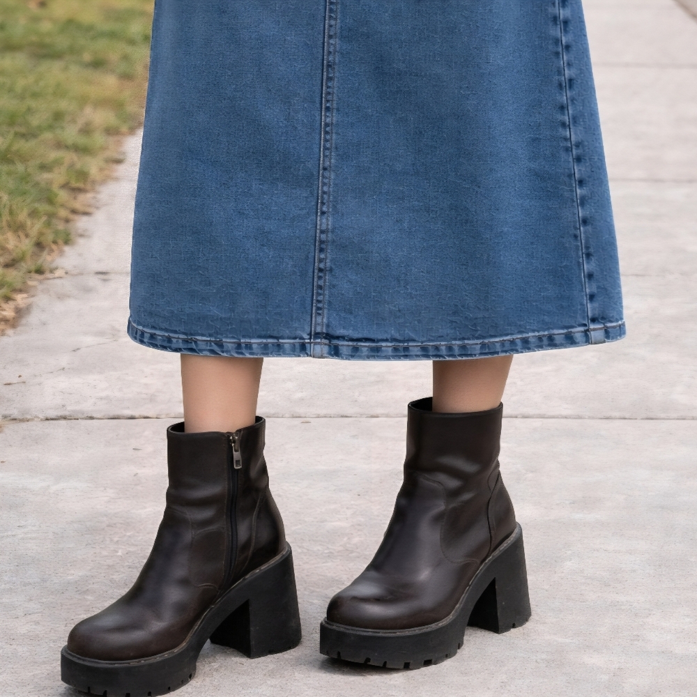 Vintage 90s Y2k Brown Leather Chunky Platform Boots Size 7